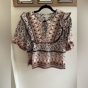Calypso St. Barth Cream Blouse with Rust and Black Paisley Print